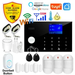 Kits Tuya SMART HOME WIFI GSM BURGLAR ALARM SYSTEM APP CONTROL 433MHz trådlös dörrvattensensor PIR Motion Carbon Monoxide Detector