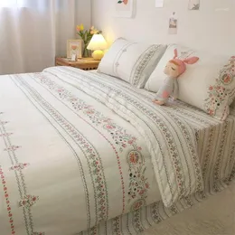 Bedding Sets Nordic Style Flower Pattern Set For Bedroom Decor Girl's Room Flat Sheet Cotton 3/4 PC Comforter Cover Bedspread