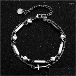 Cadeia Link Bracelets Moda Moda O petróleo coreano geométrico de dupla camada Jesus Christmas Gift Cross Bracelet Drop Delivery Jóias DHN5D