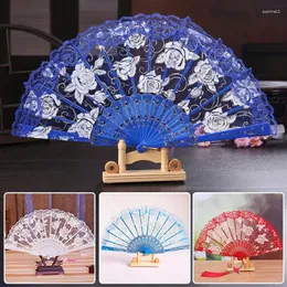 Decorative Figurines Ladies Folding Lace Hand Fan Wedding Wholesale Luxury Rose Floral Fabric Vintage For Home Decoration Dance Accessories