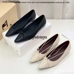 the row shoes Spring and Autumn niche The * row womens shoes sheepskin pointed leather medium heel thick heel commuting bow shallow cut single shoe high quality