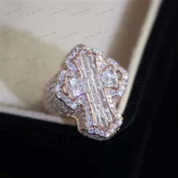 شهادات GRA 925 Sliver Moissanite Baguette Ccoss Ring Hip Hop Cross Ring VVS1 Moissanite Mens Rings