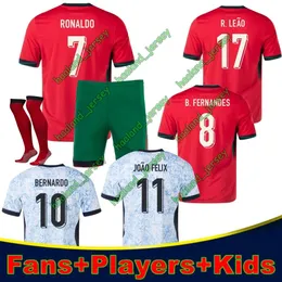 Portekiz Futbol Formaları 2024 Euro Kupa Ronaldo Jersey Joao Felix Pepe Bermardo B.Fernandes Camisa de Futebol 24/25 J.Moutinho Futbol Gömlek Erkek Çocuk Kiti