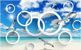 Wallpapers Custom Po Wallpaper For Walls 3 D Murals Mediterranean Style Blue Sky And Sea Circle Seagull 3D Background Wall Papers Decor