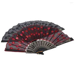 Dekorative Figuren 2pcs schöne Paillettenklappventilatis Plastik Kunststoff Haltbarer Stoff Handheld Lüfter tragbar mit gestickten Blumenbaumenbein