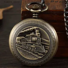 Pocket Watches Steampunk Train Lokomotive Bronze Retro Mehchanical Pocket Männer gravieren Skeletthandkette mit Kette Unisex Geschenk L240402