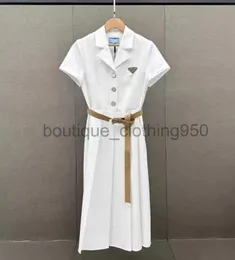 designer abiti casual di base per donne 24ss primavera/estate etichetta lettere elegante flip collare a petto singolo a petto a pieghe lunghe a due pezzi set di gonna da due pezzi