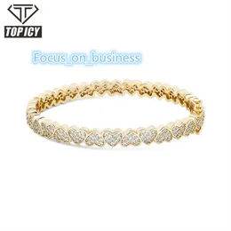 Top Icy Hip Hop Hot Sale Bangle Luxury 7mm Heart Link Chain Chain Gold Batined Jewelry Crystal Bracelet