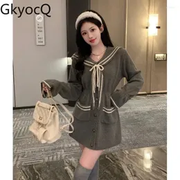 Casual Dresses Gkyocq Size L-4XL Women Dress Fashion Elegant and Pretty Sailor Collar High midjen Slim A Line Långärmad stickning