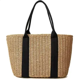 Casual Rattan Large Capacity Tote Designer Wicker Woven Women Shoulder Handbags Summer Beach Straw Bag Lady Travel Basket Purse 240322