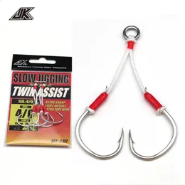 5 Pack Slow Jig Hook Assist Hooks węglowy Światło Jiggowanie 3/0 ~ 6/0 Metalowe przyrząd PE Linia Fishingsories Saltwater Fishing Hooks 240328