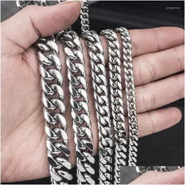 Chains Hnsp 8Mm-14Mm Stainless Steel Cuban Chain Necklace For Men Male Neck Punk Jewelry Drop Delivery Dhzhi