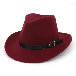 Basker cowboy hat bälte tillbehör fedoras kvinnor crimping file jazz caps höst vinter män panama hattar gentleman riddare cap