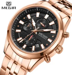 Megir New Fode Men039s Chronograph wasserdichtes Edelstahl -Gurt Quartz Watch Men039s Top Marke Luminous Sports Watch 1285959