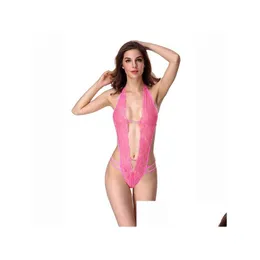 Pijama sexy lingerie erótica de roupa íntima para mulheres abertas de sutiã transparente hollow out encantado ual exótico bodysuit dro dhpk7