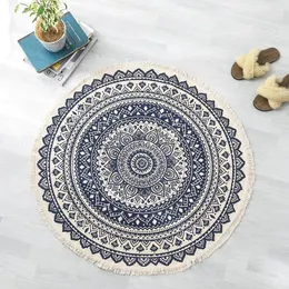 Carpets Bohemia Round Shaped Multi-function Geometric Ground Mat 92cm INS Retro Decoration Bedside Rug Cotton Dining Table