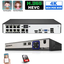 Registratore CCTV NVR Registratore 8 canale 4K H.265 POE NVR Riconoscimento facciale 8MP Video di sorveglianza della rete POE Registrazione 8CH XMEYE NVR 4CH 5MP