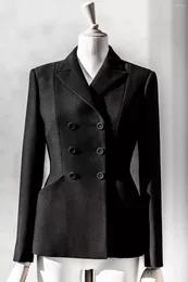 Frauenanzüge hochwertiger Wollmantel für Frauen Fashion Spring Black Blazer Elegante Damen Slim Seidenjacke