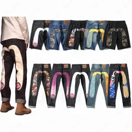 Mens levi jeans M-shaped embroidery straight tube wide leg pants Long edge street casual EV jeans Men's high street hip-hop street clothing size u03G#