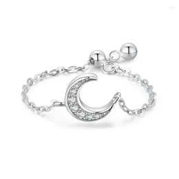 Cluster Rings STL S925 Sterling Silver Moon Sparkling Diamond Ring för kvinnlig skådespelerska Elegant Light Luxury Open Chain Fashionabla
