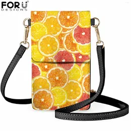 Bolsas de ombro forudesigns feminino de couro para celular bolsa fruta estampada fêmea cartão celular bolsa feminina saco versátil simples