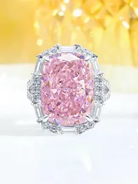 Cluster Rings Explosive Flash Artificial Cherry Blossom Pink Diamond Ring Female Radian 925 Silver Thickened Gold Plated Index Finger