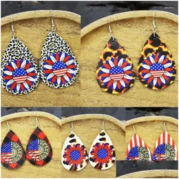 Dangle Chandelier Earrings 2023 스타일 워터 드롭 PU 표범 인쇄 해바라기 아메리칸 플래그 인쇄 JY JEWLLY WHOLESALE DHAGP의 네 번째 인쇄 DHAGP