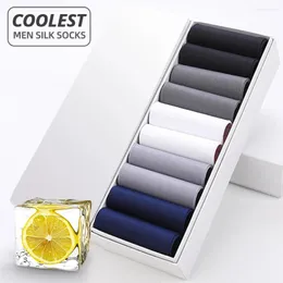 Calzini da uomo hss 10pairs uomini d'affari uomini in seta resistenti alla lacrima traspirante in modo più cool di nylon uomo elastico calzete calze elastiche