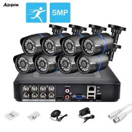 نظام Azishn 2/4/6/8pcs خيارات في الهواء الطلق 5MP 1080P رصاصة مراقبة الفيديو أدوات أمان الكاميرا
