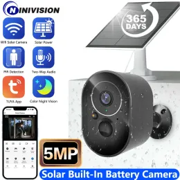 Kameralar 5MP WiFi Siyah Güneş Panel Kamera PIR İnsan Tespit Gözetim Tuka CCTV Kablosuz Şarj Edilebilir Pil Uzun Süre Bekleme