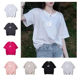 AL Women's Yoga ALOLULU Short Sleeve Solid Color Nude Sports Loose Waist Fitness Casual T-shirt Jogging Gym Sports Fashion Couple Top