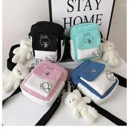 حقائب مسائية 2024 Canvas Women Phone Bag Cartoon Printed Counter Messenger Hit Color Flap Pres