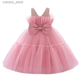 Vestidos de menina garotas garotas de verão Princesa festa sevess vestido egant bowknot sevess mesh tul tutu vestidos para casamento de aniversário l240402