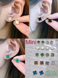 Mini 9mm Designer Clover Studs Earring Vintage Four Leaf Clover Charm Stud Earrings Mother-of-Pearl Stainless Steel Gold Studs Agate for Women wedding Jewelry