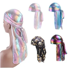 Party Hats Fashion Silk Long Tail Scarf Cap Pirate Hat Mti Colors Soft Satin Durag Bandanna Turban For Women Drop Delivery Home Gard Dh897