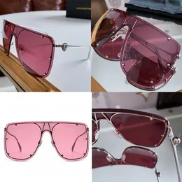 Lady Party Glasses Unisex gümüş büyük boyutlu maske güneş gözlükleri Mikro saplamalarla zenginleştirilmiş pembe lenslerle donatılmış metal tapınaklarda lehimlenmiş 3D kafatası üst gözlük