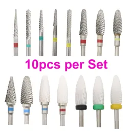 Dresses 10pc/set Milling Cutter Carbide Ceramic Nail Drill Bits Electric Manicure Files Cuticle Remove Burr Gel Polish Tools Accessories