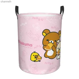 Storage Baskets Kawaii cartoon Rilakkuma bear laundry basket foldable toy clothing storage box childrens kindergarten yq240407