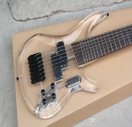 Guitarra elétrica de vidro de acrílico com jacaranda braço 7 strings 24 trts hardware preto