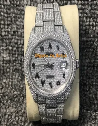 Arapça Dial Watch Diamond Watch Luxury Iced Out Watch ETA 2824 Otomatik 41mm Erkek Gümüş Su Geçirmez 904L Paslanmaz Set CZ Diamond1094411