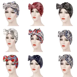 Mode muslimska kvinnor cashew tryck hijab turban hatt avtagbar bowknot pannband indiska mössor headwraps damer hår da509