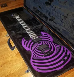 プロモーションカスタムZAKK WYLDE AUDIO PURPLE BARBARIAN BLACK BULLSEYE SGエレクトリックギター大ブロックインレイブラックハードウェア中国EMG9012606