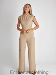 2023 Neue Style-Krawatten Taille Wicked Overall Womens Solid Color V-Neck ärmellose Weitbein Jumpsuit