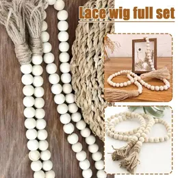 Decorative Flowers 100cm Wooden Bead Garland Farmhouse Rustic Country Wall Hanging Decorations Tassle Prayer Beads N8s7