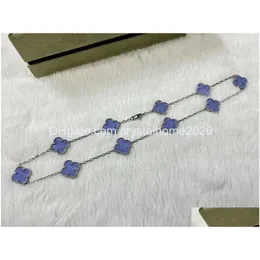 Подвесные ожерелья роскошная ван эсинайер Sier Cross Chain Light Purple Stone Clover 15 мм 4 лист 10 Цветочный кольцо Корец