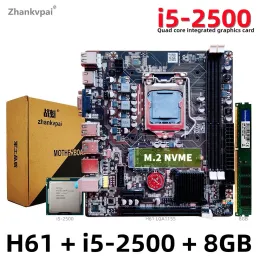 Płyty główne H61 płyta główna Intel LGA1155 Quad Core I52500CPU Zintegrowany wyświetlacz 3,3 GHz 8 GB DDR3 PC Kit komputerowy