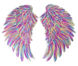 Gold Silver Rainbow Sequin Feather Angel Wings Sew Iron on Patches 33CM For Dress Jeans Shirt DIY Appliques Decoration3391184