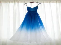 Simple Ombre Party Dresses For Women Evening Real Pos Blue To White With Straps Gradient Chiffon Empire Cheap Prom Formal Dress5509283