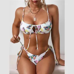 Mutade feminina 2024 Imprimir duas peças Bikinis acolchoadas de cintura baixa