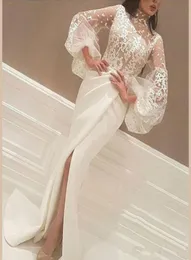 مثيرة أبيض انقسام سهرة فساتين وهم aline الدانتيل منتفخ الكرة 2018 الحزب حفلة موسيقية فستان PAGEANT ROBE DE SOIREE2778431